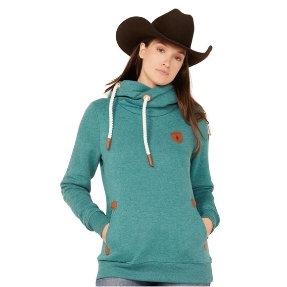 NWOT Wanakome Women's Artemis Cowl Neck Hoodie Artemis Mallard Small RARE Teal - Picture 2 of 15